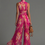 Nicole | Chiffon plissé à imprimé floral fuchsia