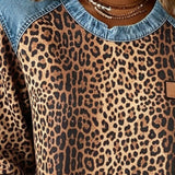 Zéphirine | Sweatshirt Imprimé Léopard en Patchwork Denim