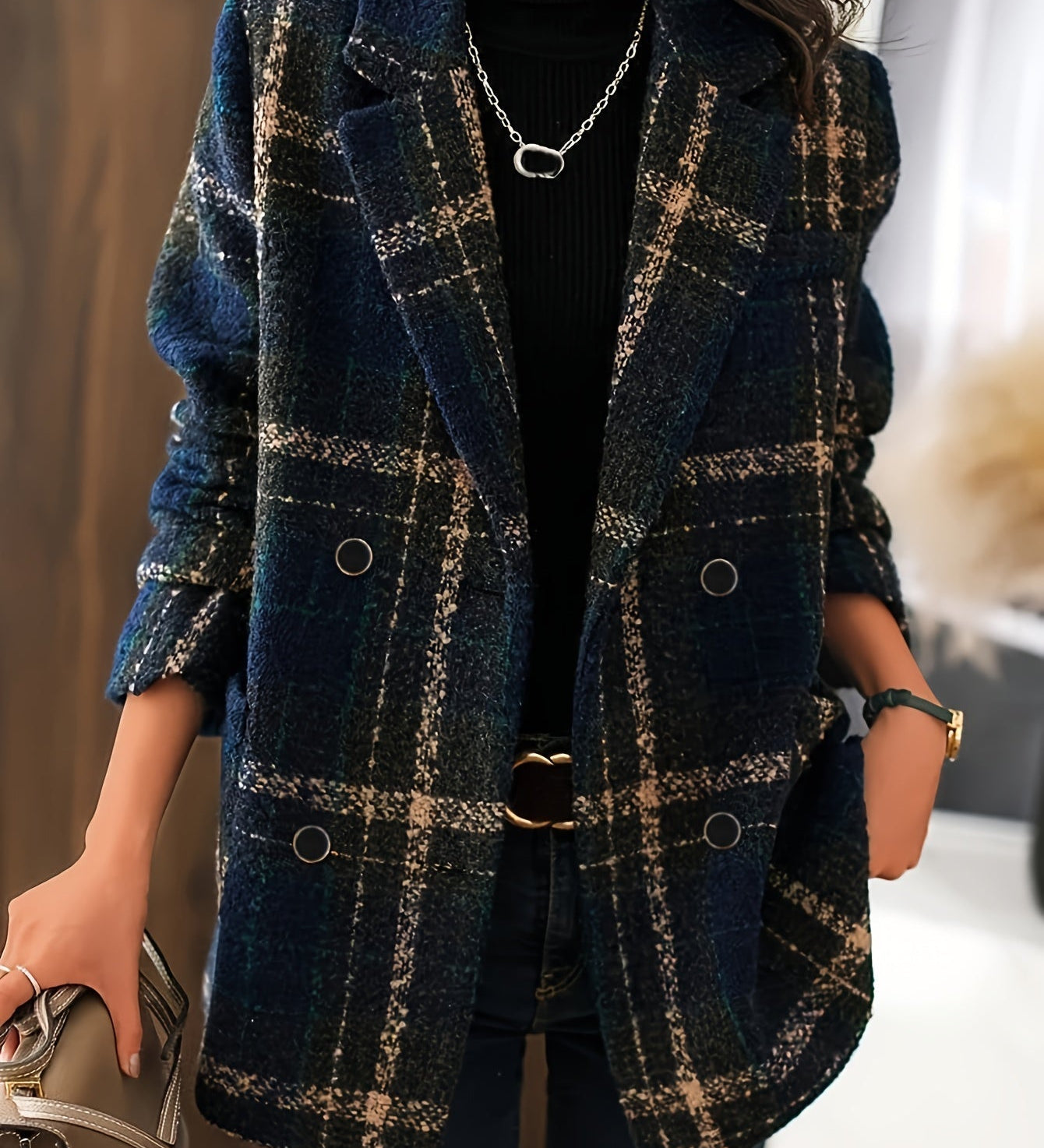 Isaline | Manteau en Laine à Carreaux Classique