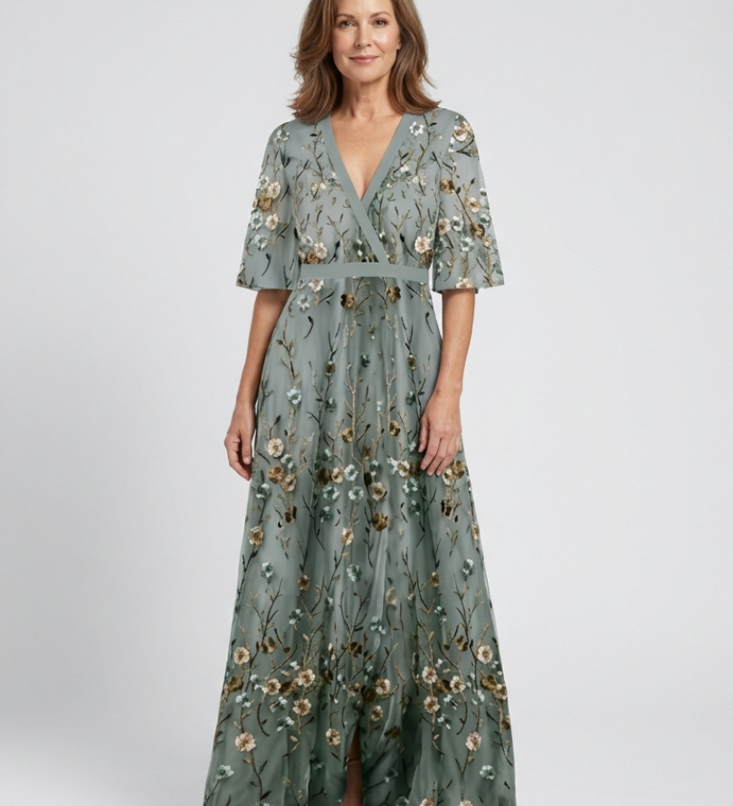 Élodie – Robe longue fleurie col V