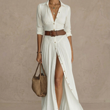 Alma | Robe maxi fluide avec col à revers et manches longues