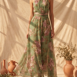 Livia | Robe Maxi Halter Florale Élégante