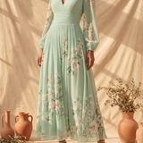 Cisella | Robe midi verte claire à fleurs
