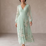 Cisella | Robe midi verte claire à fleurs