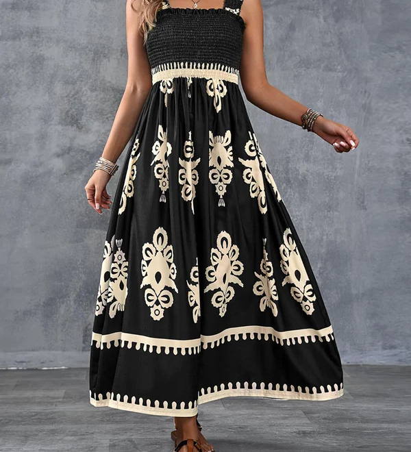 Martina | Robe maxi avec imprimé artistique et taille élastique