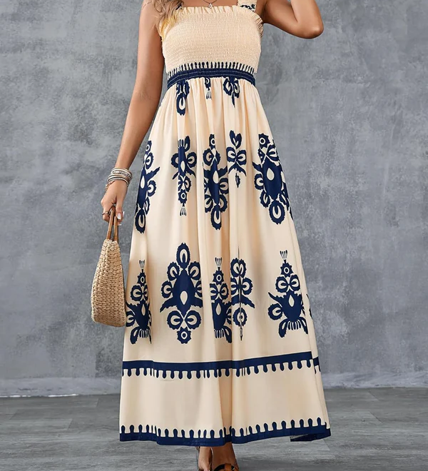 Martina | Robe maxi avec imprimé artistique et taille élastique
