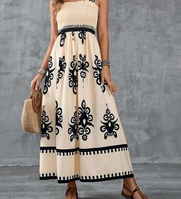 Martina | Robe maxi avec imprimé artistique et taille élastique