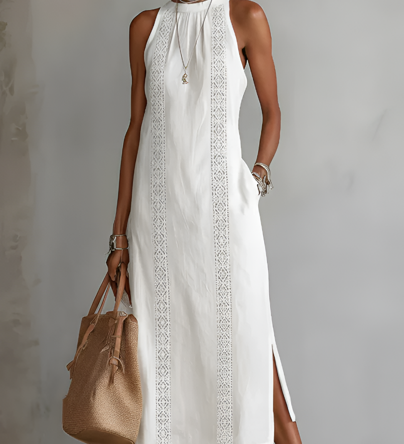 Jimena | Robe midi en lin avec col mao