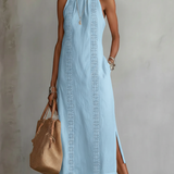 Jimena | Robe midi en lin avec col mao
