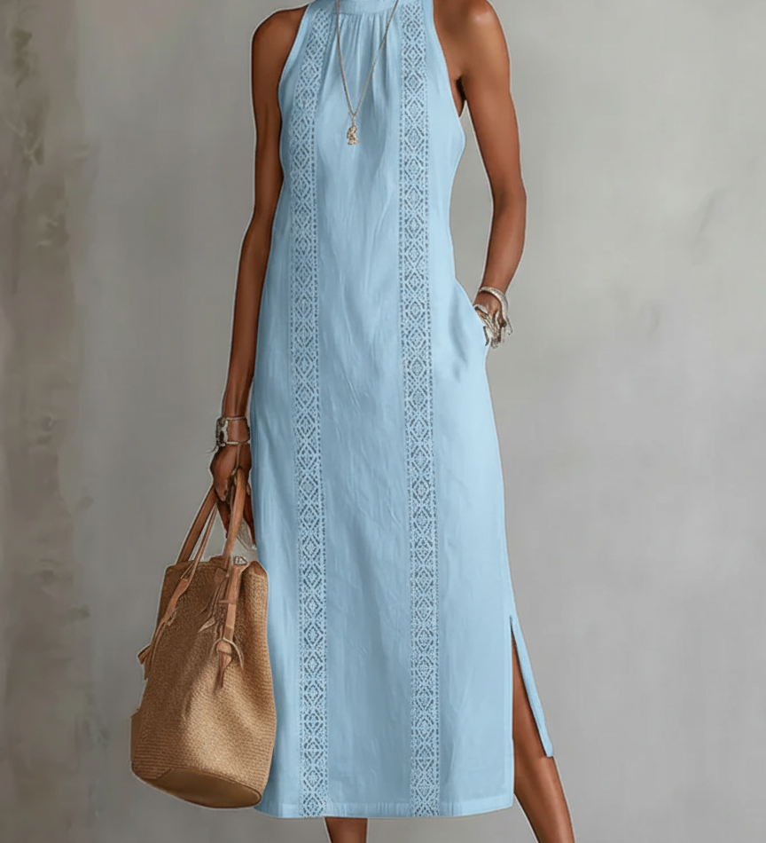 Jimena | Robe midi en lin avec col mao