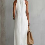 Jimena | Robe midi en lin avec col mao