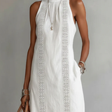 Jimena | Robe midi en lin avec col mao