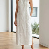 Jimena | Robe midi en lin avec col mao