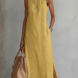 Jimena | Robe midi en lin avec col mao