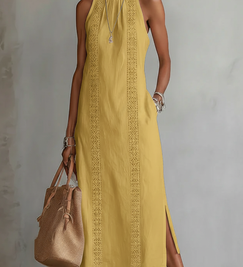 Jimena | Robe midi en lin avec col mao