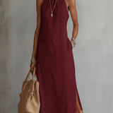 Jimena | Robe midi en lin avec col mao