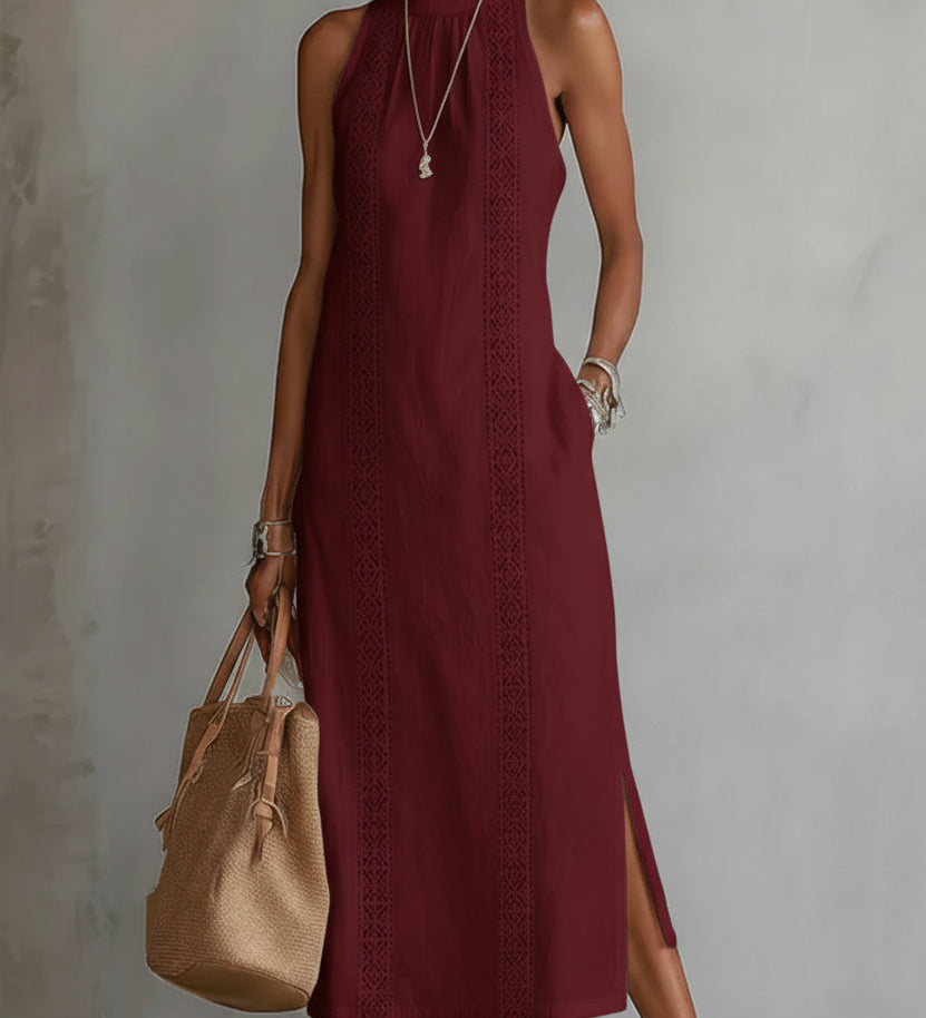 Jimena | Robe midi en lin avec col mao