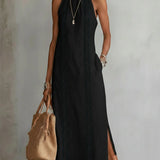 Jimena | Robe midi en lin avec col mao