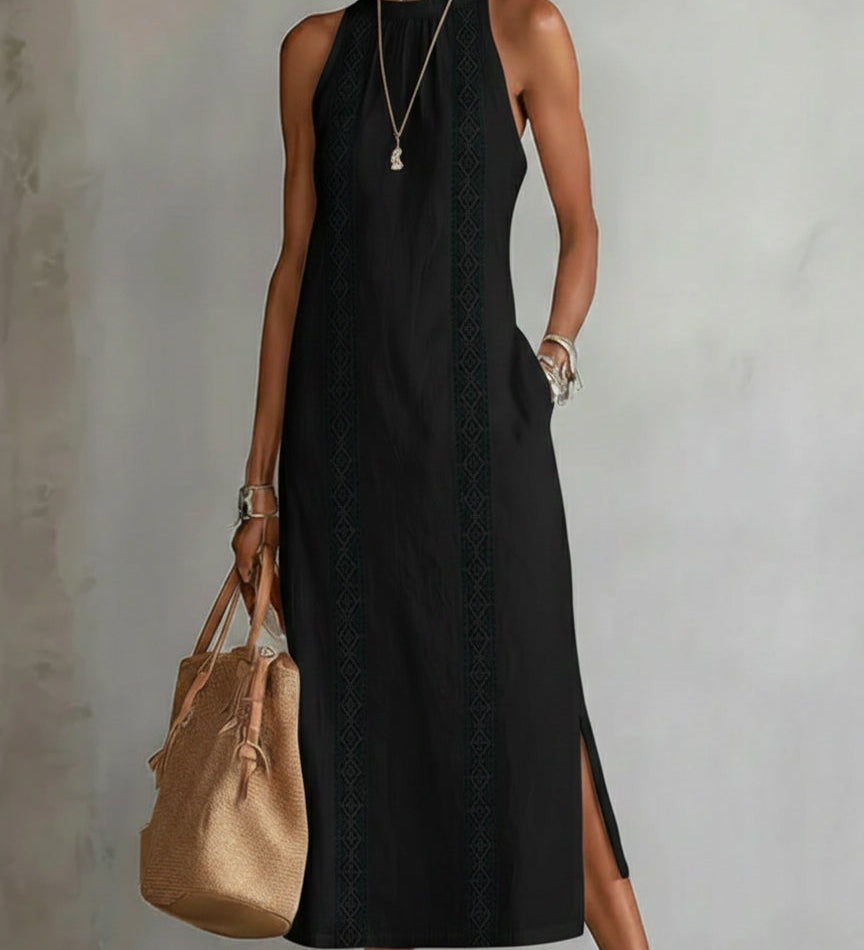Jimena | Robe midi en lin avec col mao