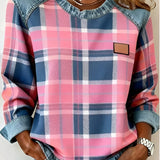 Arielle | Sweatshirt Femme en Denim à Patchwork Col Ronde