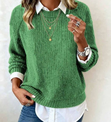 Cyrielle | Pull avec col de chemise et design patchwork